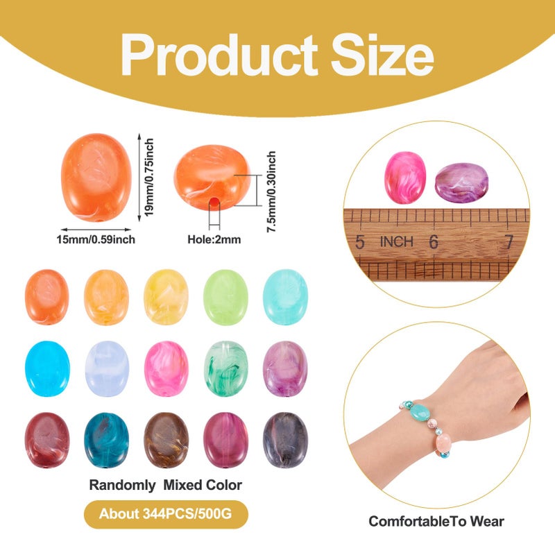 Craftdady Multi Colors Acrylic Oval Spacer Beads 15x19mm About 340Pcs Colorful Plastic Imitation Gemstone Plastic Loose Beads for Jewelry Making Hole: 2mm - Image 5